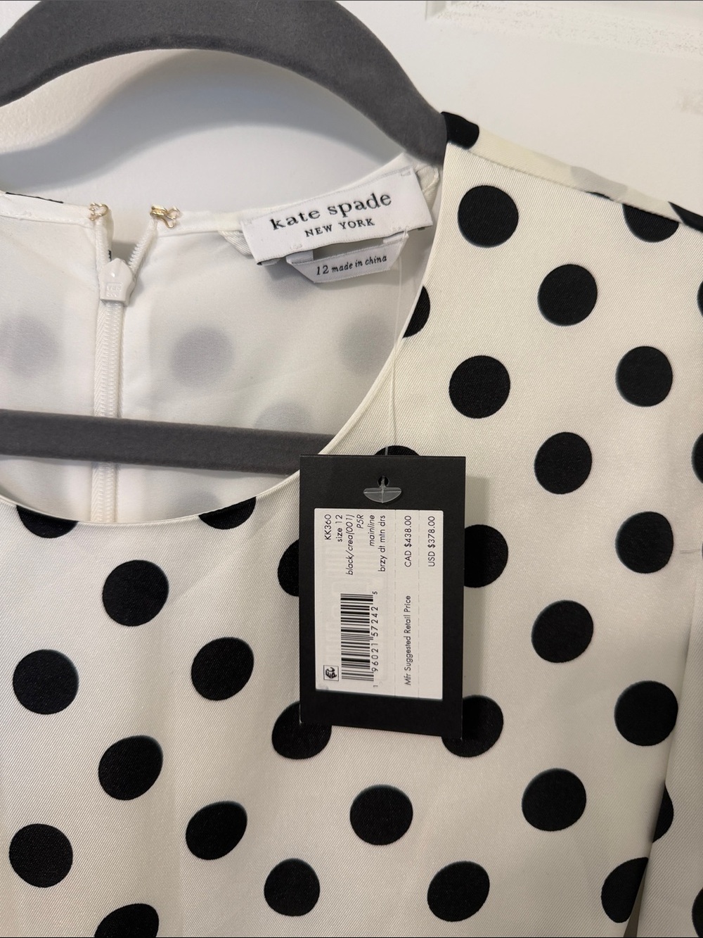 kate spade Black White Polka Dot Midi Dress with Puff Sleeves and Waist Tie NWT - Picture 2 of 5